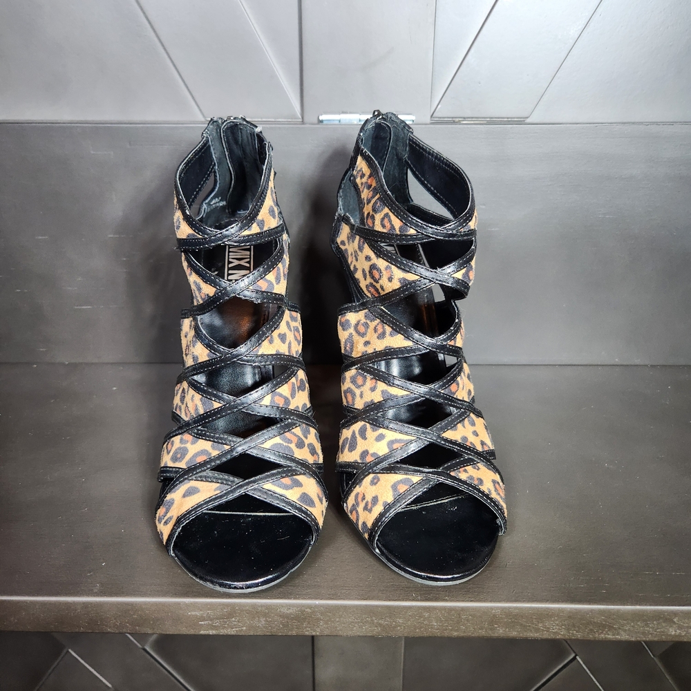 Mix No6 Leopard Print Strappy High-Heel Sandals Leopard Print Womens 8 - Picture 3 of 11
